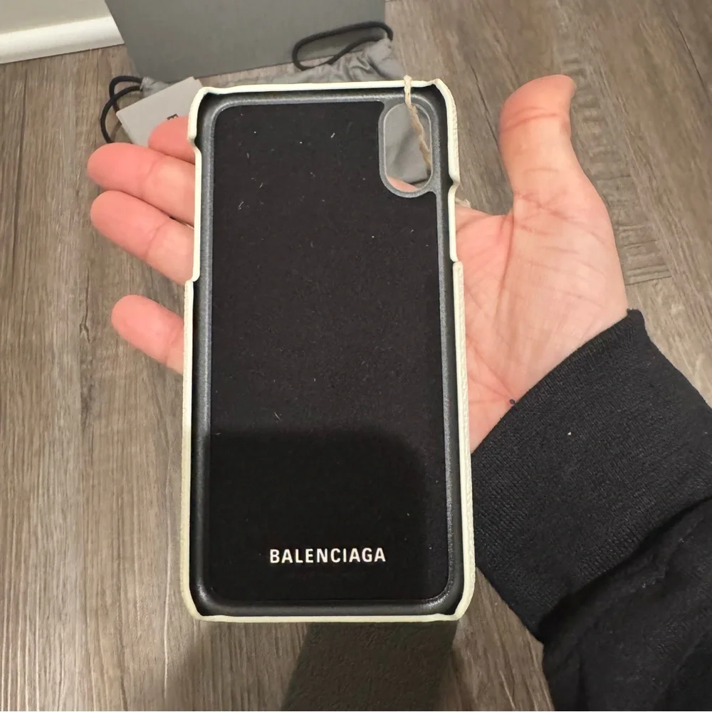Balenciaga Logo Beige Pink Leather Fits iPhone X through iPhone 10 Phone Case